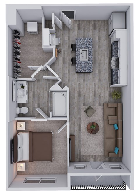 Floor plan for 1 bed, 1 bath, 782 sqft